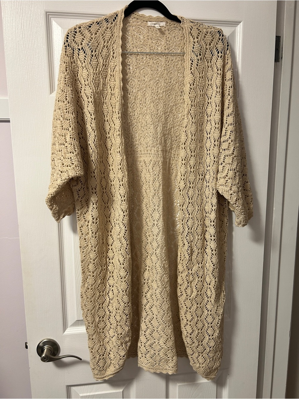 Maurices Open-Front Crochet Duster in Cream